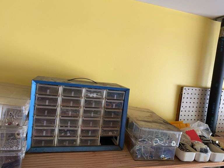 Drawer organizer, screws, bolts, nails, ratchets, sprayers, hydraulic jack image