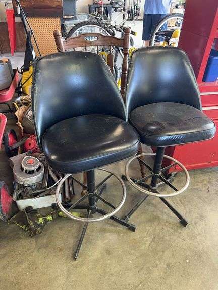 Oak side chair and 2 bar stools image