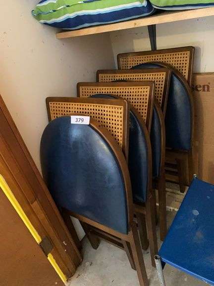 4 padded seat folding chairs with  rattan weaved backs image
