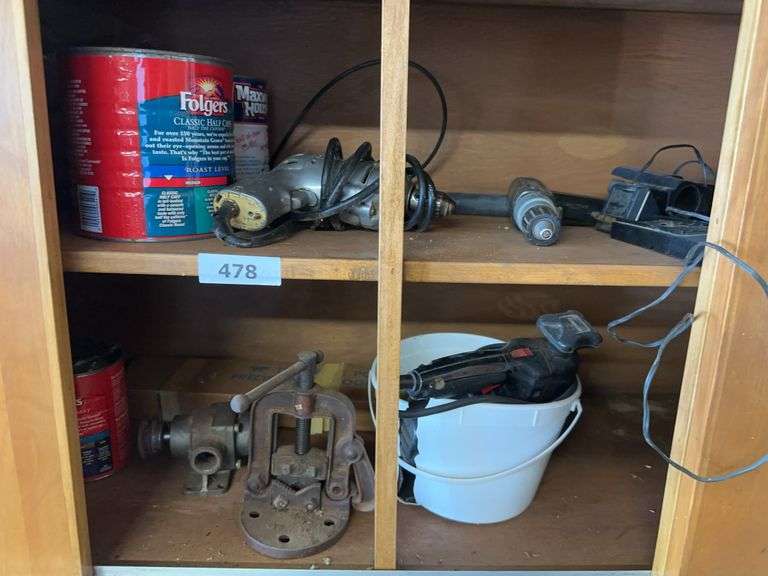 Contents of cabinet and corner shelf image