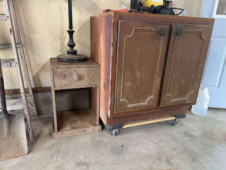 Ash tray stand, wooden cabinet, cabinet on  4 wheel cart image