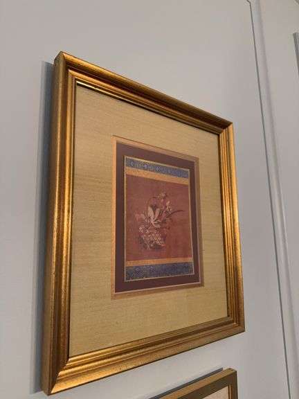 Pair of Asian style gilded gold framed pictures image