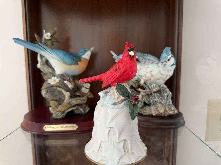 Avon porcelain Cardinal bell, 2 porcelain birds on stand image