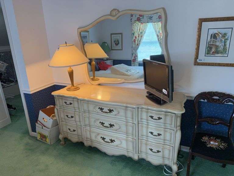 Kent Coffey midcentury "Dauphine" 9 drawer dresser with mirror 62" x 20" x 31 1/2" and 45" x 36"￼￼ image
