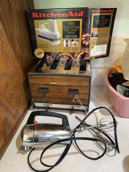 Vintage Sears Kenmore toaster, Kitchen Aid hand mixer, vintage Dormey hand mixer image