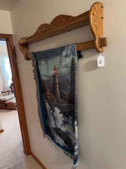 Oak quilt rack and lighthouse throw image