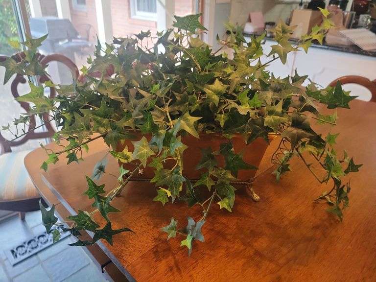 Brass Rectangular Planter w/artificial ivy 10½ x 5 image