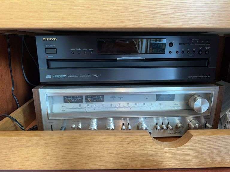 Pioneer stereo, Onkyo compact disc changer, lot of CD’s, Technics stereo cassette deck image