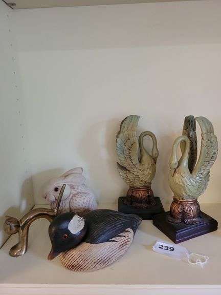 Pair of Green Swan Bookends, Decor, Brass Cat, Rabbit image