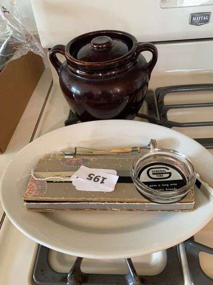 Swiss pinking shears, bean pot, General tire ashtray, thermometers image