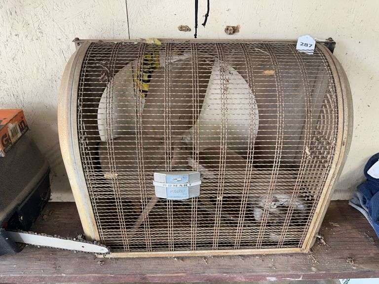 Window fan and wooden bench image