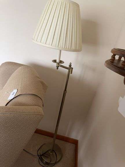Brass floor lamp with adjustable arm, pair of candlesticks image