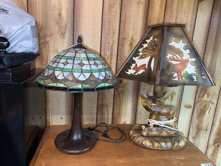 Stained glass lamp 18.5” tall, wooden deer lamp 21” tall image