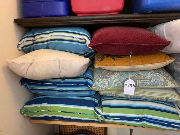 Large lot of outdoor seat cushions, and foam pads image