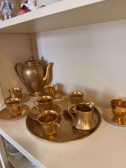 Tea set, 6 cups, 5 saucers, teapot, under plate, creamer (damaged) Stouffer fine china, 1 cup and saucer Germany image