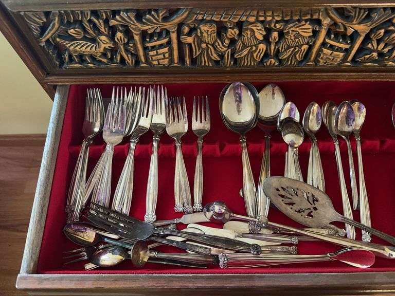 3 drawers of nickel silver flatware image
