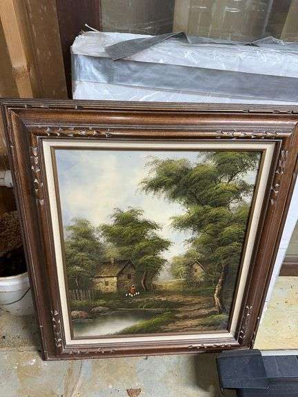 Painting on canvas in carved frame, signed 28”w x 32”h image