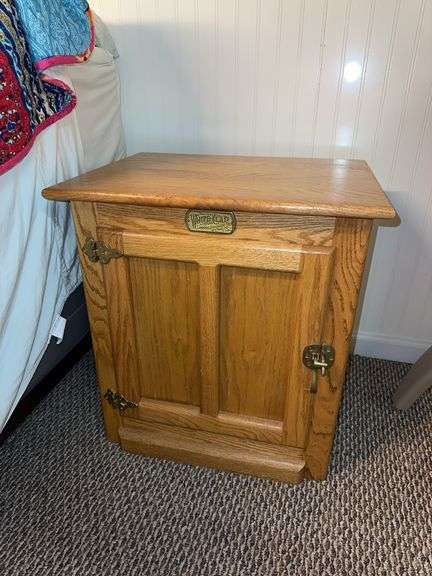 White Clad Oak Wood Ice Box Nightstand Cabinet image