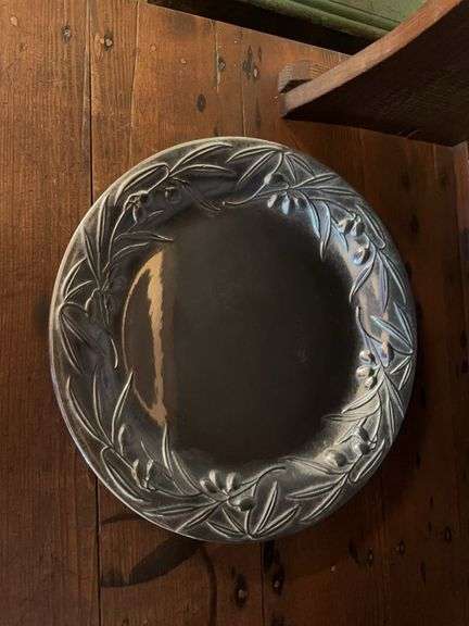 14” Wilton pewter tray with olive decor image