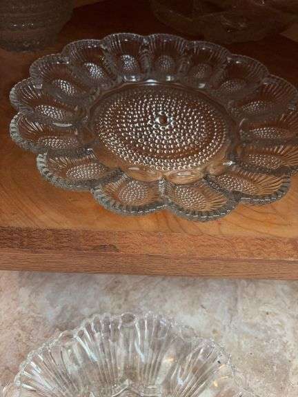 2 pressed glass egg plates, 2 Sunday dishes image