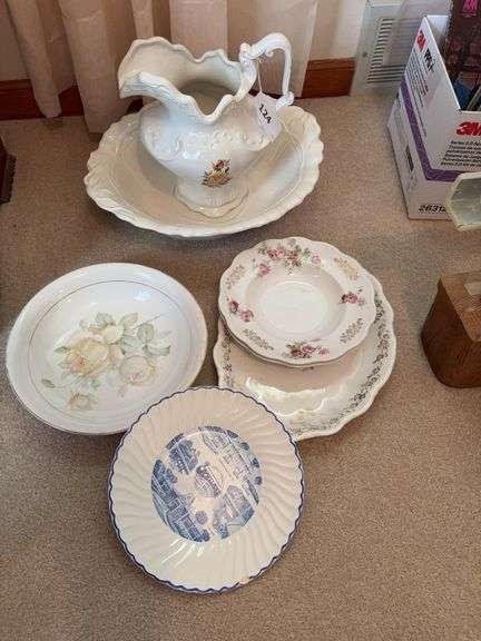 Ceramic pitcher/bowl, opryland plste, platter, floral bowls image