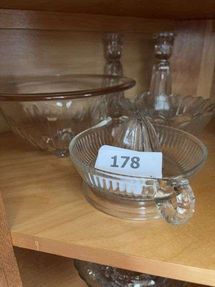 Juicer, glass bowls, pr vases image