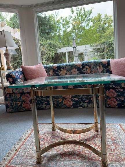 Brass table with glass top image