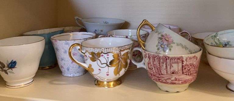 Large lot of miscellaneous cups and saucers, miniature cups, pitchers, decorative egg ornament image