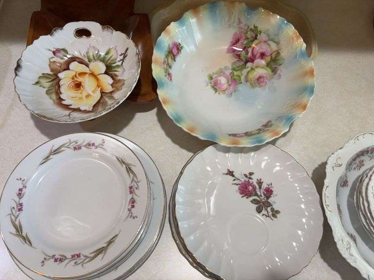 China saucers , floral bowls, hand painted bowls image