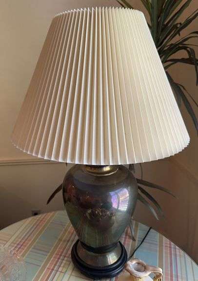 30” metal (brass?) table lamp on wood base image