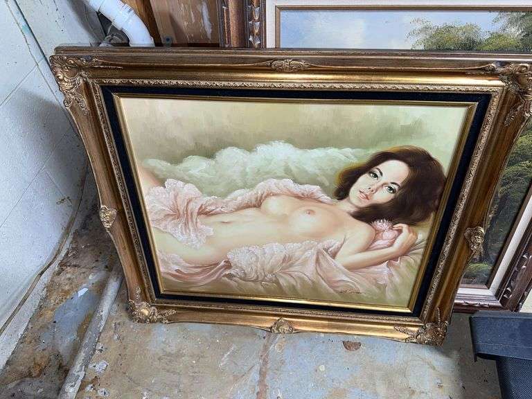 30”w x 26”h signed painting on canvas in ornate gold tone frame image