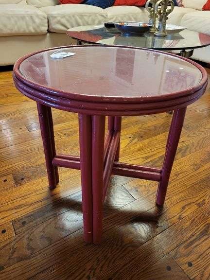 Red Painted Oval Side Table 18½" dia x 19 image