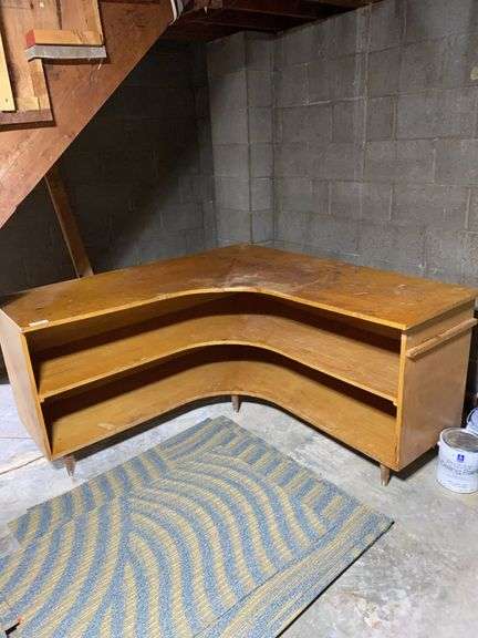 Vintage corner shelf 58” x 58” x 30”h, damage image