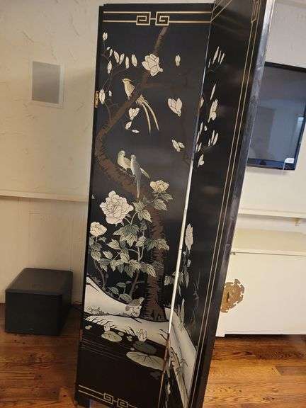 Asian Black Lacquer Room Divider w/double sided artwork image