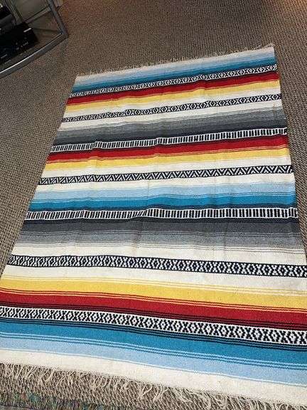 Vintage woven Mexican blanket, church throw, pink throw blanket image