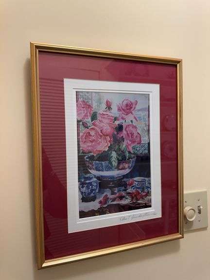 Signed floral picture in gold frame image