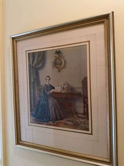 Framed print of woman at desk 22.5” x 26.5” image