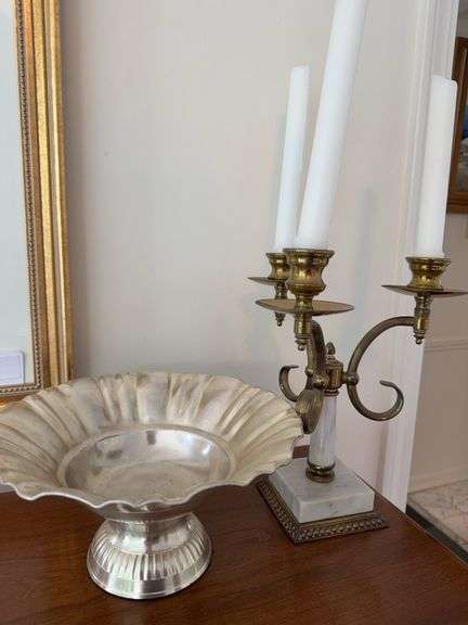 Ruffle edge pedestal bowl, candelabra with marble base image