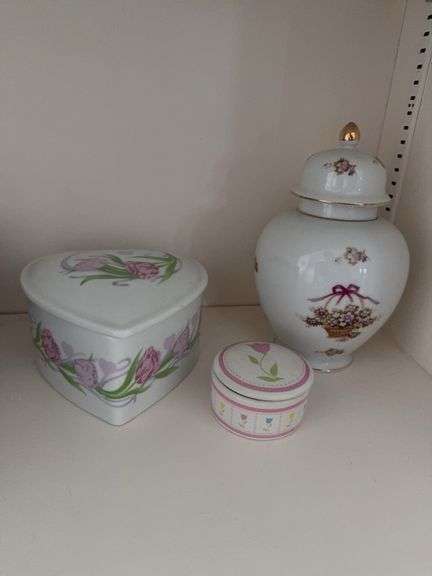 2 ceramic boxes with lids, ginger jar with lid image