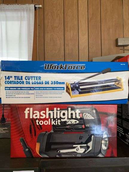 14” tile cutter, flashlight tool kit image