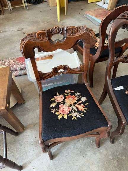 Davis Cabinet Company carved side chair with needlepoint seat image