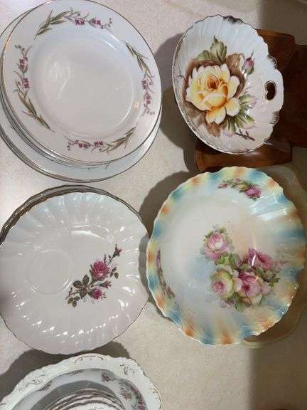 China saucers , floral bowls, hand painted bowls image
