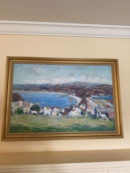 Painting on canvas, signed A. Blanchard, gold frame, 40”w x 49”h image