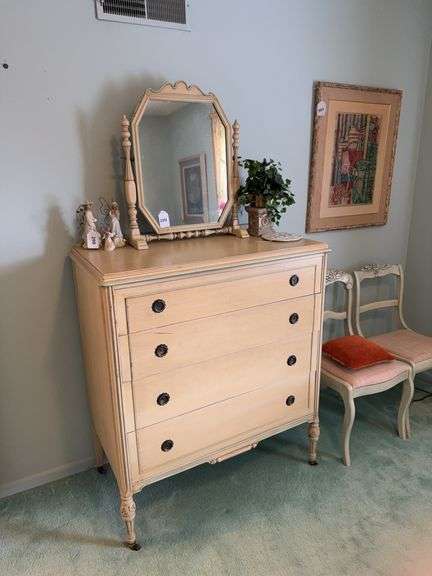 Berkey & Gay chest on rollers 38" x 21" x 43" and tilt mirror 21" x 25" image