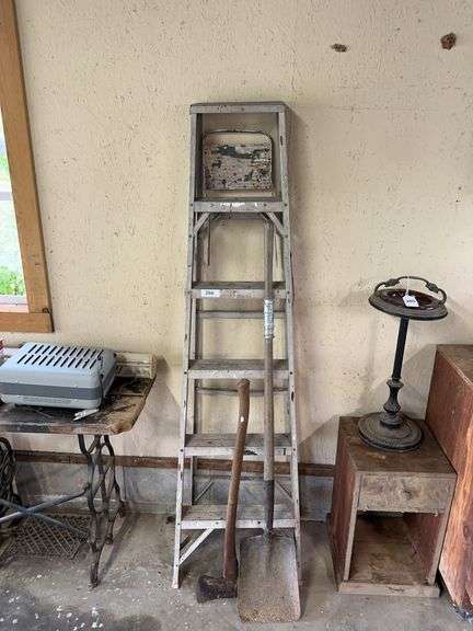 6’ aluminum ladder, axe, shovel image