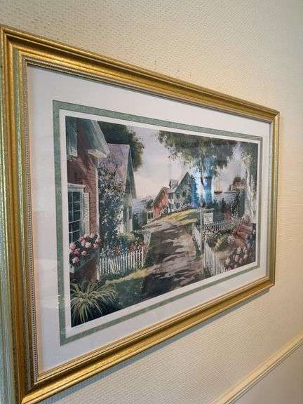 Matted and framed print 40”w x 28”h “the Hollyhock Inn” image