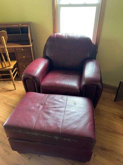 Leather chair and ottoman image