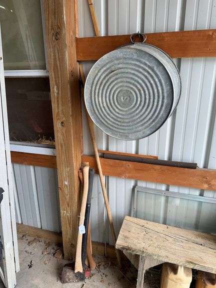 Lot of axes, galvanized tub image