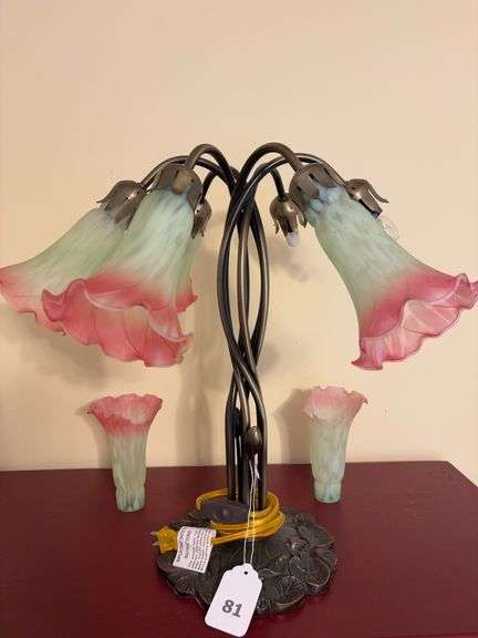 Tulip style lamp w/ 2 broken shades image