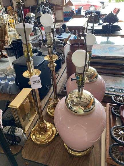 Pair of 29" brass and Pair 24" Pastel Lamps with shades image